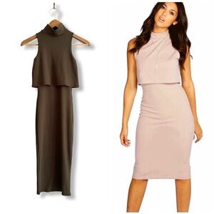 Boohoo Olive Ribbed Midi Dress 0P